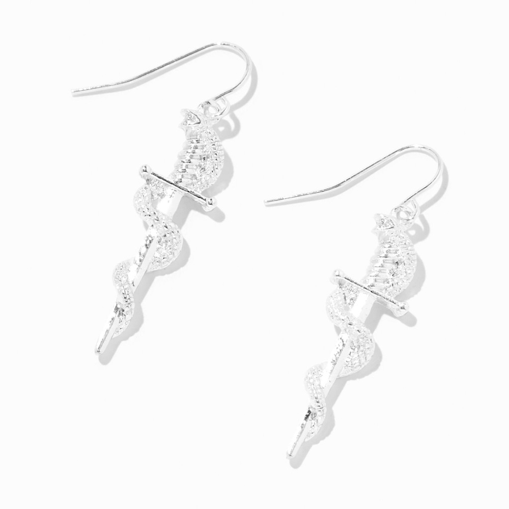 Silver Snake Dagger 1.5" Drop Earrings - NWT